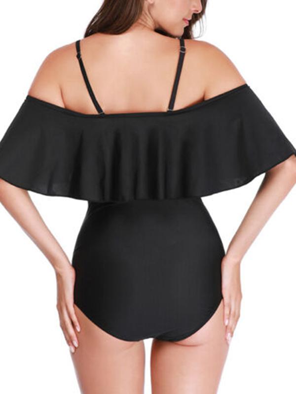 Ruffle Spaghetti Strap Off Shoulder One-Piece Bikini Maternity Swimwear