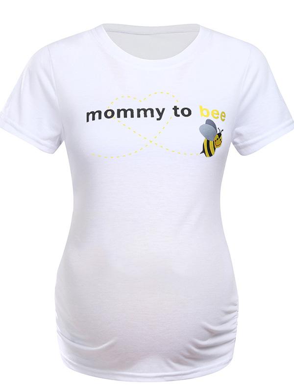 Letter Pattern Round Neck Short Sleeve Maternity White T-Shirt