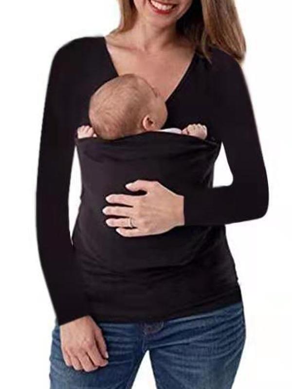 Seindeal Long Sleeve Kangaroo Pockets Baby Bag Carrier Maternity T-Shirt