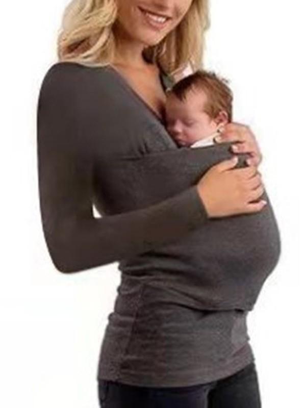 Seindeal Long Sleeve Kangaroo Pockets Baby Bag Carrier Maternity T-Shirt