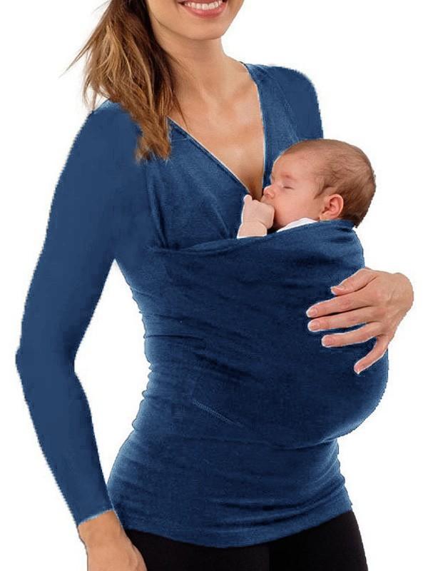 Seindeal Long Sleeve Kangaroo Pockets Baby Bag Carrier Maternity T-Shirt