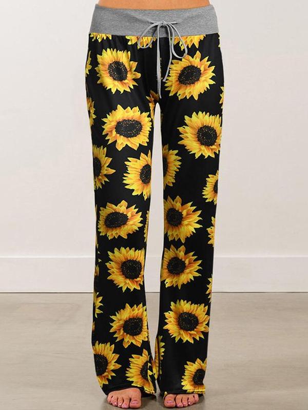 Sunflowers Drawstring High Waisted Pajama Palazzo Long Pants