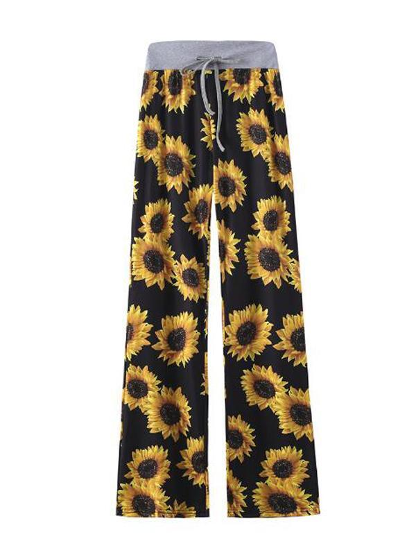 Sunflowers Drawstring High Waisted Pajama Palazzo Long Pants