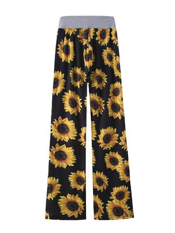 Sunflowers Drawstring High Waisted Pajama Palazzo Long Pants