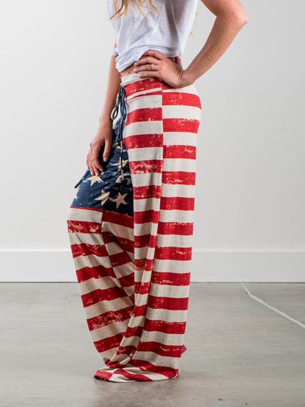 Seindeal American Flag Striped Print Drawstring Long Lounge Pants Pajama