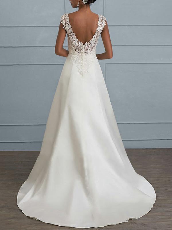 White Solid Color Lace Backless V Neck Sleeveless Women's Maxi Dresses Wedding Dress Elegant Dress