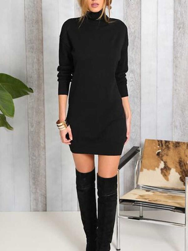 Solid Color Bodycon Band Neck Long Sleeve Maternity Casual Mini Dress