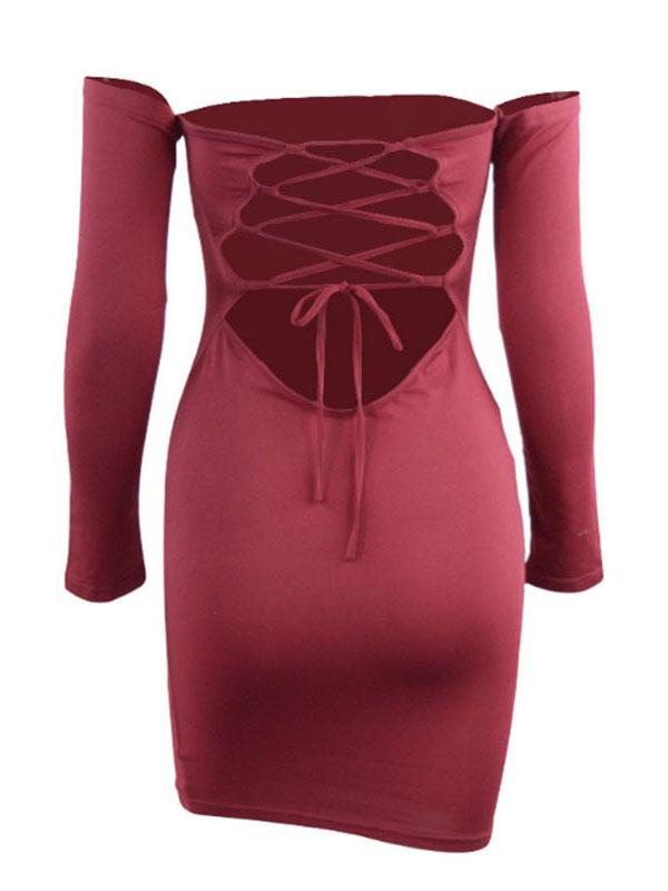 Solid Off Shoulder Fitted Long Sleeve Casual Maternity Mini Dress