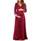 Seindeal Sashes V-neck Maxi Dress Maternity Baby Shower Fall Outfit for Banquet Elegant Party