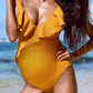 Seindeal Ruffle Adjustable-straps V-neck Cute Maternity Swimwear