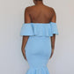 Elegant Off The Shoulder Baby Shower Dress Bodycon Mermaid Midi with Ruffle Short Sleeves Maternity Dress Summer for Women