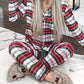 Plaid Christmas Button Pockets Long Pajama Long Sleeve Maternity Jumpsuit