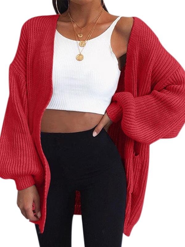 Solid Color Pockets Long SLeeve Oversized Sweater Cardigan Coat