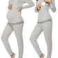 Striped Round Neck Long Sleeve Nursing Maternity Long Pajama Set