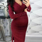 Seindeal Solid Color Bodycon Buttons Slit Work Midi Maternity Sweater Dress Business Attire