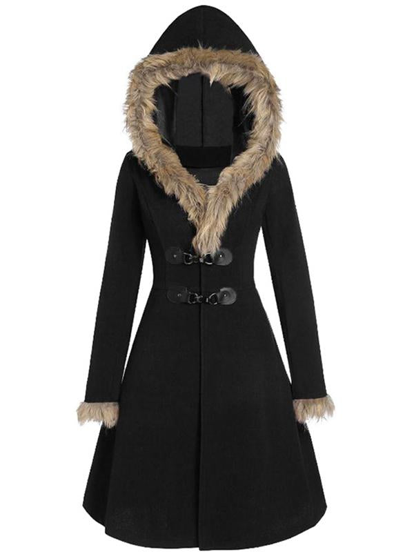 Seindeal Patchwork Buttons Fur Fashion Outfits Winter Clothes Maternity Hoodie Dress Coat