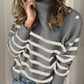 Seindeal Striped Print Buttons High Neck Maternity Sweater