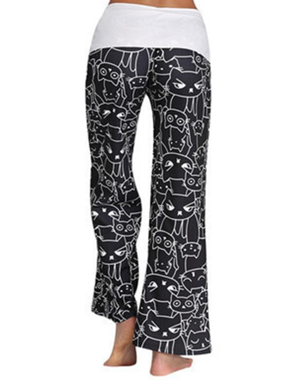 Seindeal Meow Cartoon Cat Print Wide Leg Maternity Pajama Long Lounge Pants