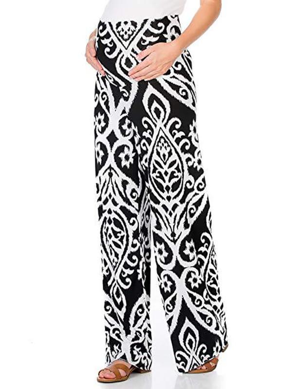 Pockets Vintag Tribal Print High Waisted Maternity Casual Long Pants