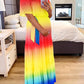 Seindeal Plus Size Rainbow Maxi Maternity Dress Belt Photoshot Off Shoulder Short Sleeve