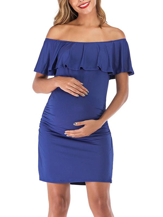 Seindeal Ruffle Off Shoulder Maternity Bodycon Dress Mini for Baby Shower