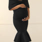 Seindeal Ruffle Bow Off Shouder Bodycon Maternity for Baby Shower Midi Dress for Early Pregnancy