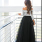 Seindeal Striped Print Off Shoulder Grenadin Tulle Tutu Maternity Maxi Dress