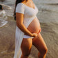Off Shoulder Slit Short Sleeve Babyshower Maternity Maxi Dress