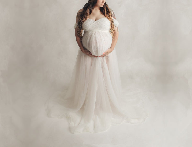 Lace Mesh Off Shoulder Baby Shower Photoshoot Maternity Maxi Dress