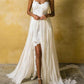 White Lace Backless Slit V-Neck Spaghetti Straps Women Maxi Dresses Lace Dress Wedding Dress