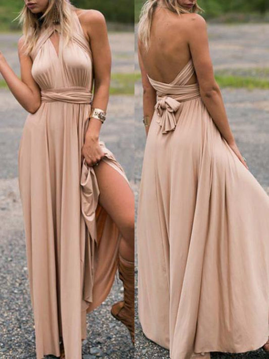 Seindeal Solid Multi-Wear Fado Cord Cross Backless Sexy Bandage Sleeveless Maxi Wrap Bridesmaid Dress for Party