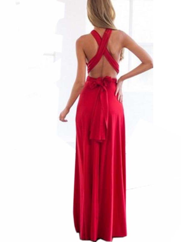 Seindeal Solid Multi-Wear Fado Cord Cross Backless Sexy Bandage Sleeveless Maxi Wrap Bridesmaid Dress for Party