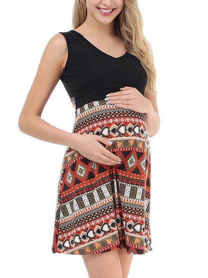 Seindeal Bohemian Print Draped Nursing Maternity Mini Dress