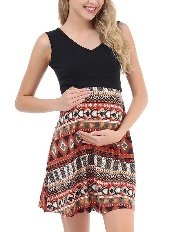 Seindeal Bohemian Print Draped Nursing Maternity Mini Dress