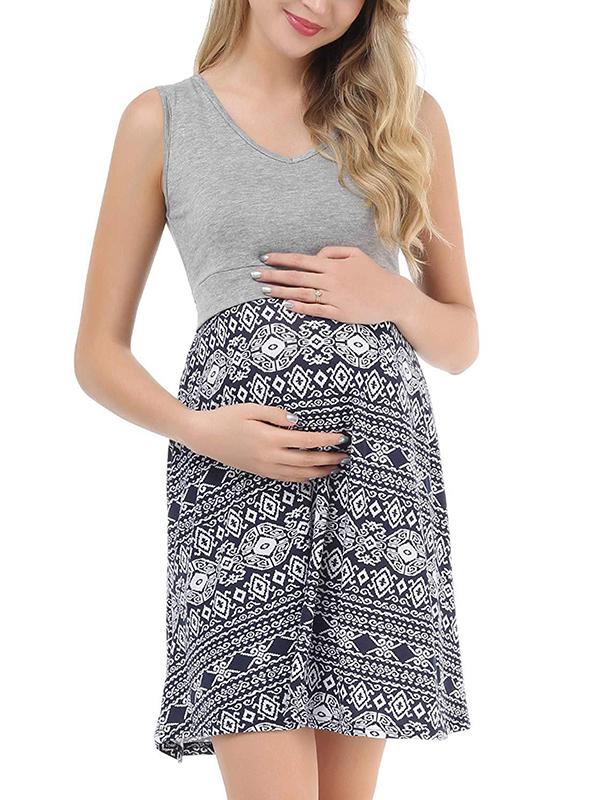 Seindeal Bohemian Print Draped Nursing Maternity Mini Dress