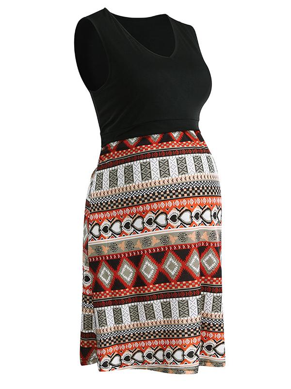 Seindeal Bohemian Print Draped Nursing Maternity Mini Dress