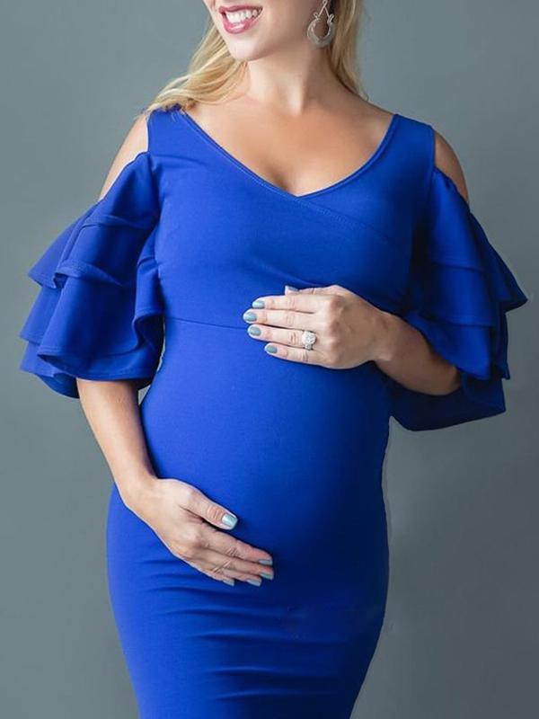 Seindeal Maternity Photoshoot Dress Maxi Ruffle Fishtail Off Shoulder for Women