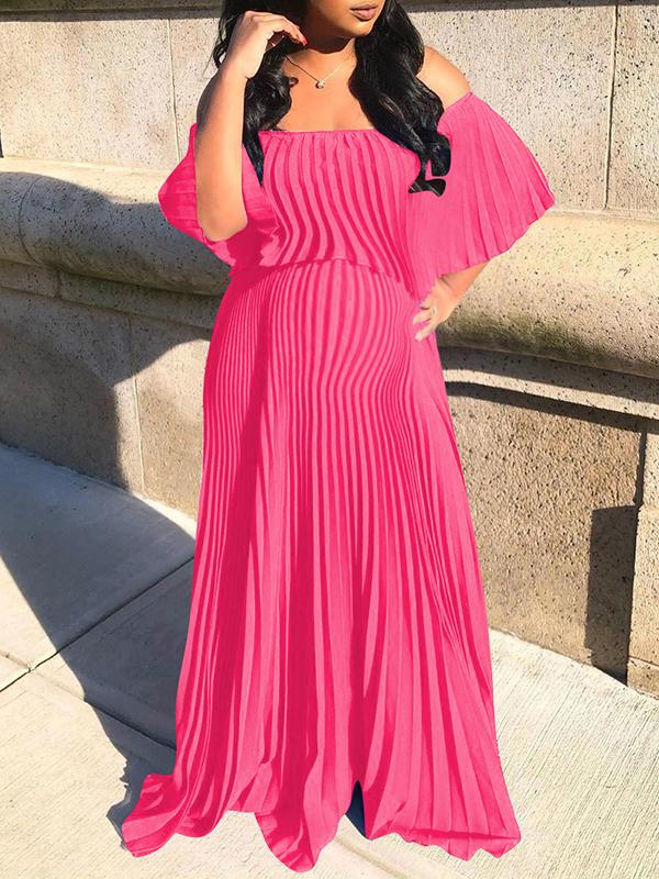 Seindeal Ruffle Off Shoulder Pleated Boat Neck Maternity Maxi Dress