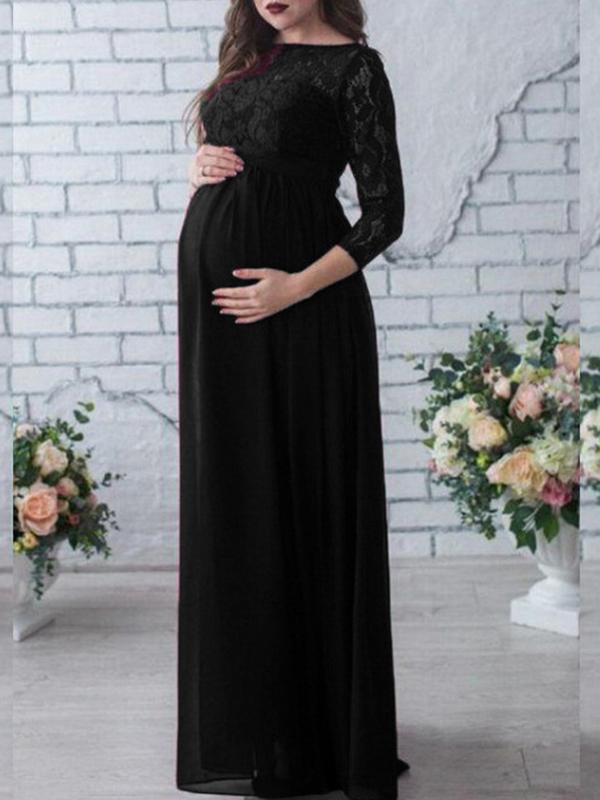 Lace Chiffon Draped Belt Baby Shower Maternity Maxi Dress