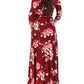 Momnfangcy Floral Belt V-neck Three Quarter Length Sleeve Casual Maternity Maxi Dress