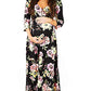 Momnfangcy Floral Belt V-neck Three Quarter Length Sleeve Casual Maternity Maxi Dress