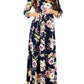 Momnfangcy Floral Belt V-neck Three Quarter Length Sleeve Casual Maternity Maxi Dress