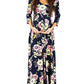 Momnfangcy Floral Belt V-neck Three Quarter Length Sleeve Casual Maternity Maxi Dress