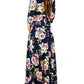 Momnfangcy Floral Belt V-neck Three Quarter Length Sleeve Casual Maternity Maxi Dress