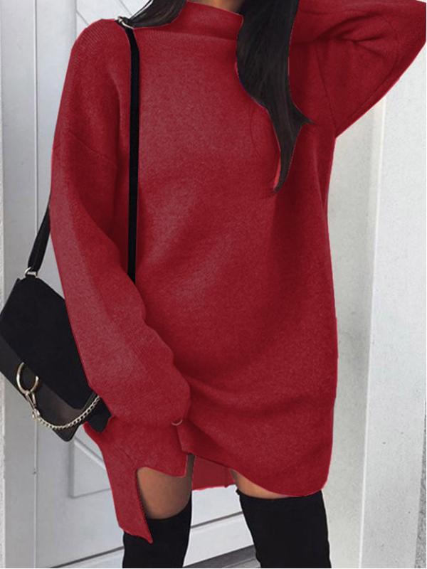 Seindeal Solid Color Band Collar Long Sleeve Cute Mini Crochet Maternity Dress for Winter