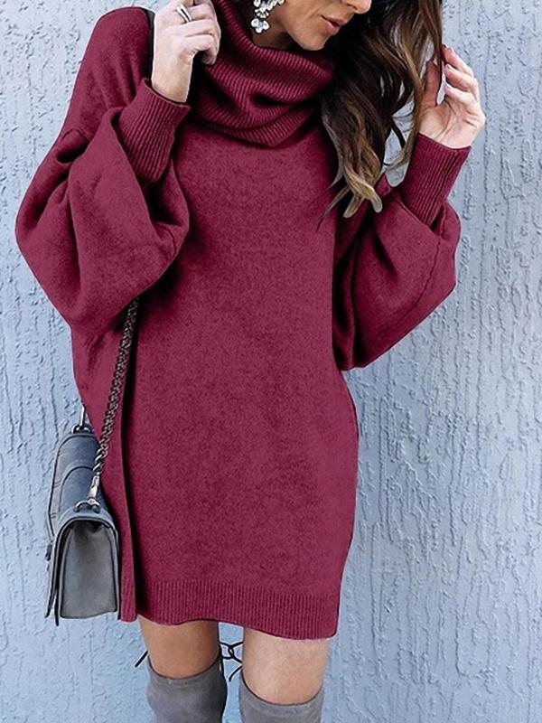 Seindeal Solid Color High Neck Long Sleeve Crochet Winter Maternity Clothes Daily Mini Dress