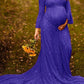 Seindeal Off Shoulder Mermaid Long Sleeve Lace Maternity Dress for Photoshoot