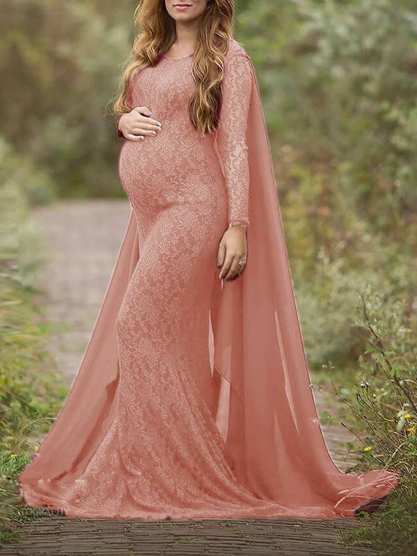 Lace Bodycon Chiffon Maternity For Babyshower Flowy Maxi Dress