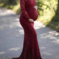 Lace Bodycon High Neck Long Sleeve Babyshower Maternity Maxi Dress