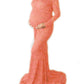 Lace Bodycon High Neck Long Sleeve Babyshower Maternity Maxi Dress